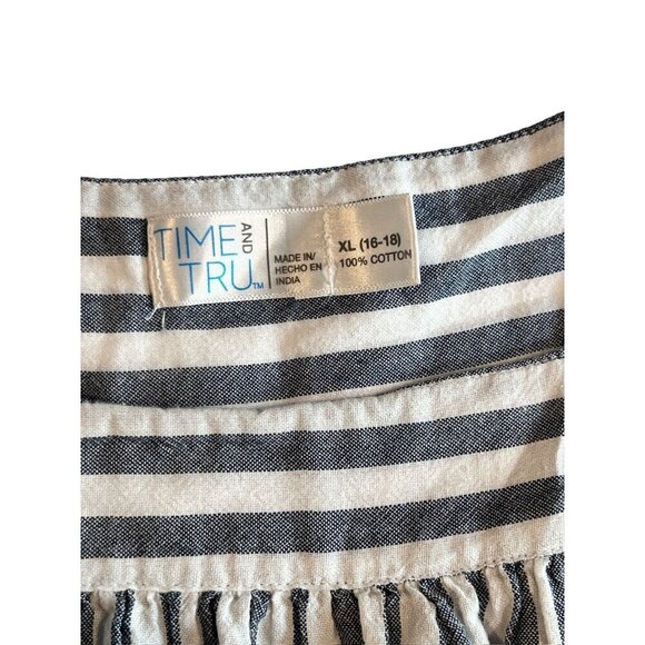 Time & Tru Women's Blue & White Striped Top - Picture 3 of 5